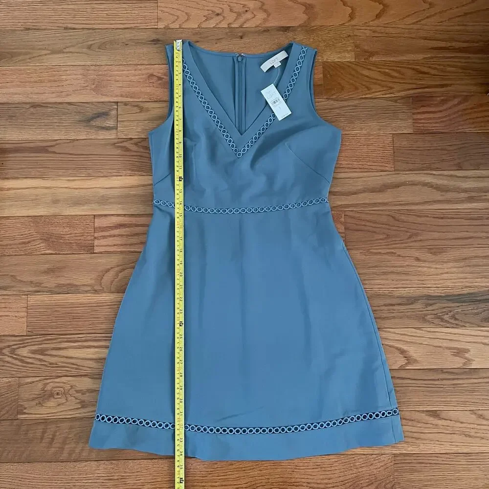 Ann Taylor Loft Women’s 2 Lacy A-Line Dress Blue Sleeveless Casual Basic - Picture 8 of 9